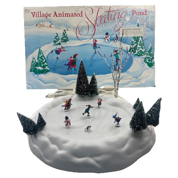 Dept 56 Village Animated Skating Pond Ice Rink Christmas 52299 Works 6 Figurines - Picture 1 of 16